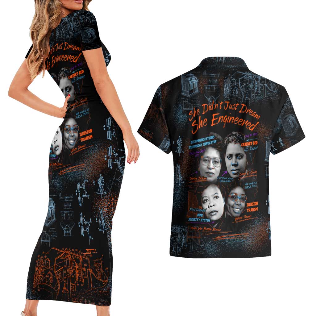 She Didn't Just Dream She Engineered Couples Matching Short Sleeve Bodycon Dress and Hawaiian Shirt African Celebrating Trailblazing Black Women Innovators in Technology and Engineering - Wonder Print Shop