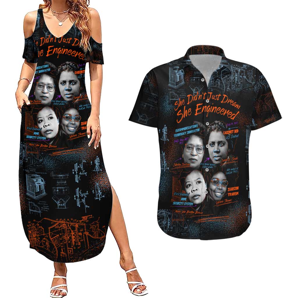 She Didn't Just Dream She Engineered Couples Matching Summer Maxi Dress and Hawaiian Shirt African Celebrating Trailblazing Black Women Innovators in Technology and Engineering - Wonder Print Shop
