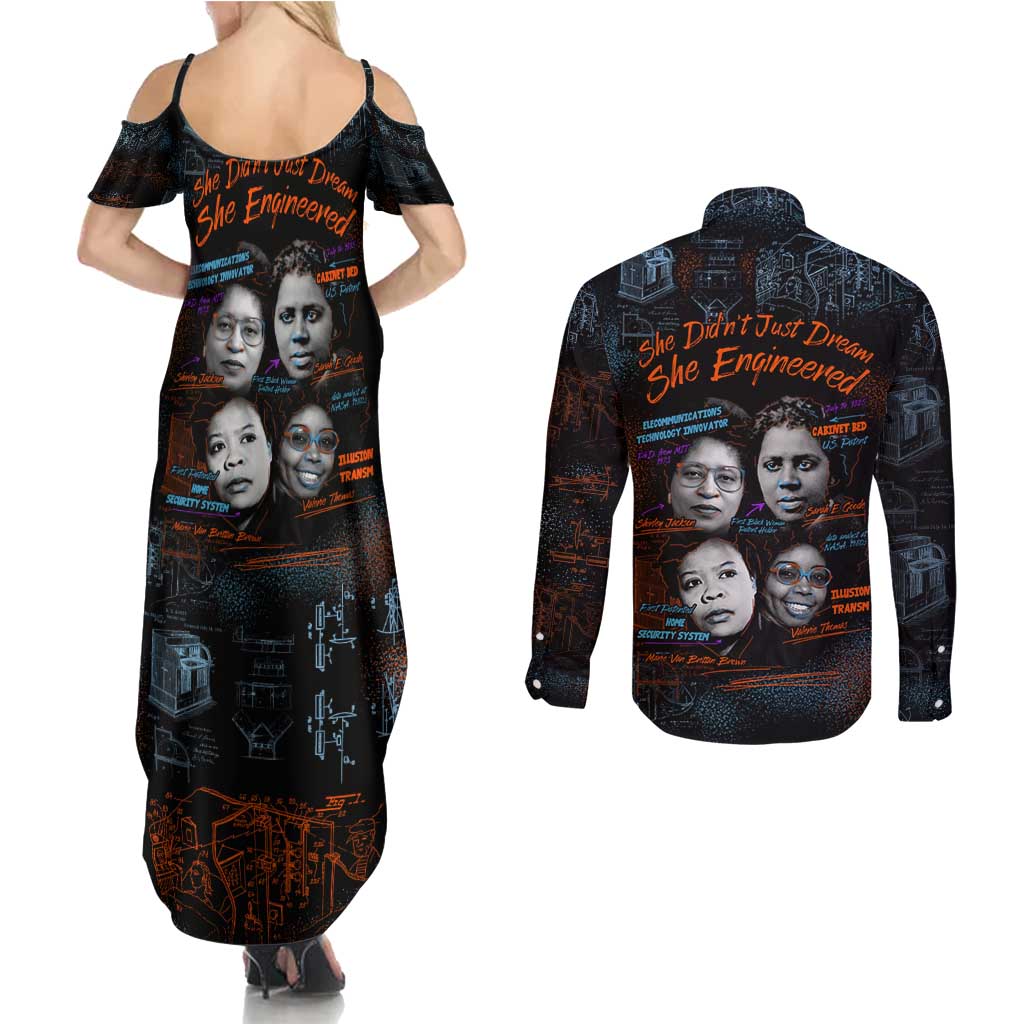 She Didn't Just Dream She Engineered Couples Matching Summer Maxi Dress and Long Sleeve Button Shirt African Celebrating Trailblazing Black Women Innovators in Technology and Engineering - Wonder Print Shop