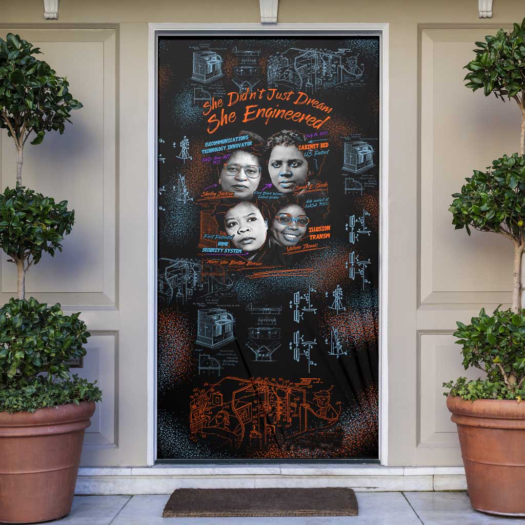 She Didn't Just Dream She Engineered Door Cover African Celebrating Trailblazing Black Women Innovators in Technology and Engineering - Wonder Print Shop