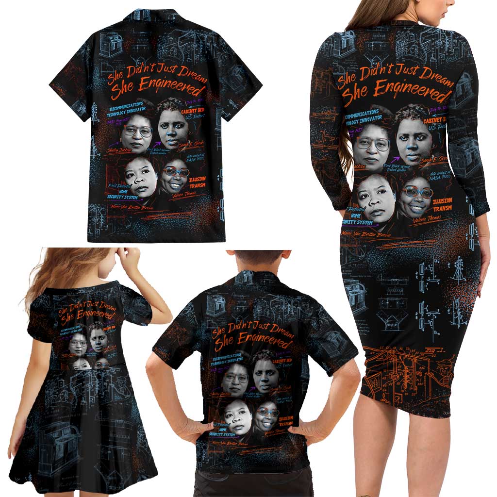 She Didn't Just Dream She Engineered Family Matching Long Sleeve Bodycon Dress and Hawaiian Shirt African Celebrating Trailblazing Black Women Innovators in Technology and Engineering - Wonder Print Shop