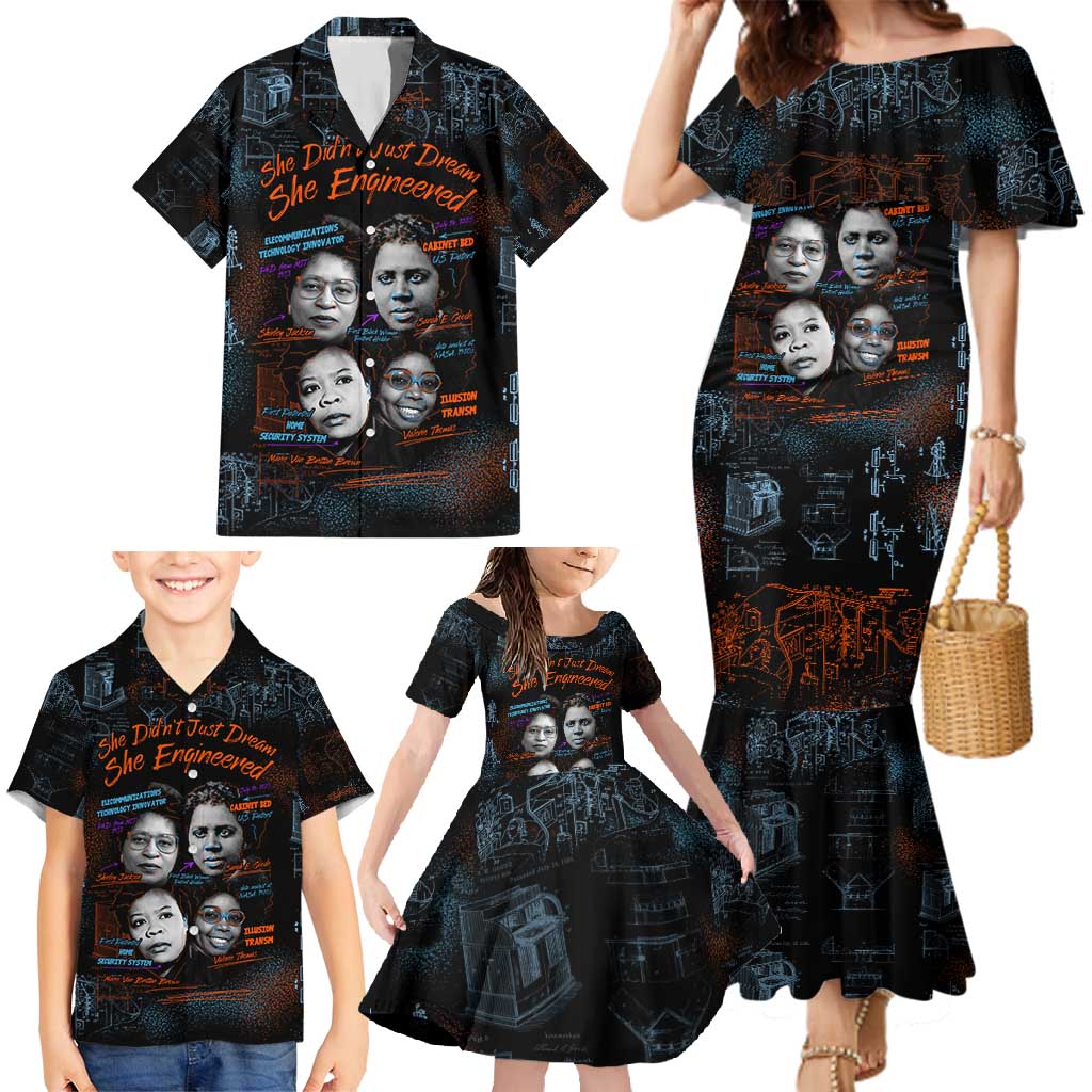 She Didn't Just Dream She Engineered Family Matching Mermaid Dress and Hawaiian Shirt African Celebrating Trailblazing Black Women Innovators in Technology and Engineering - Wonder Print Shop