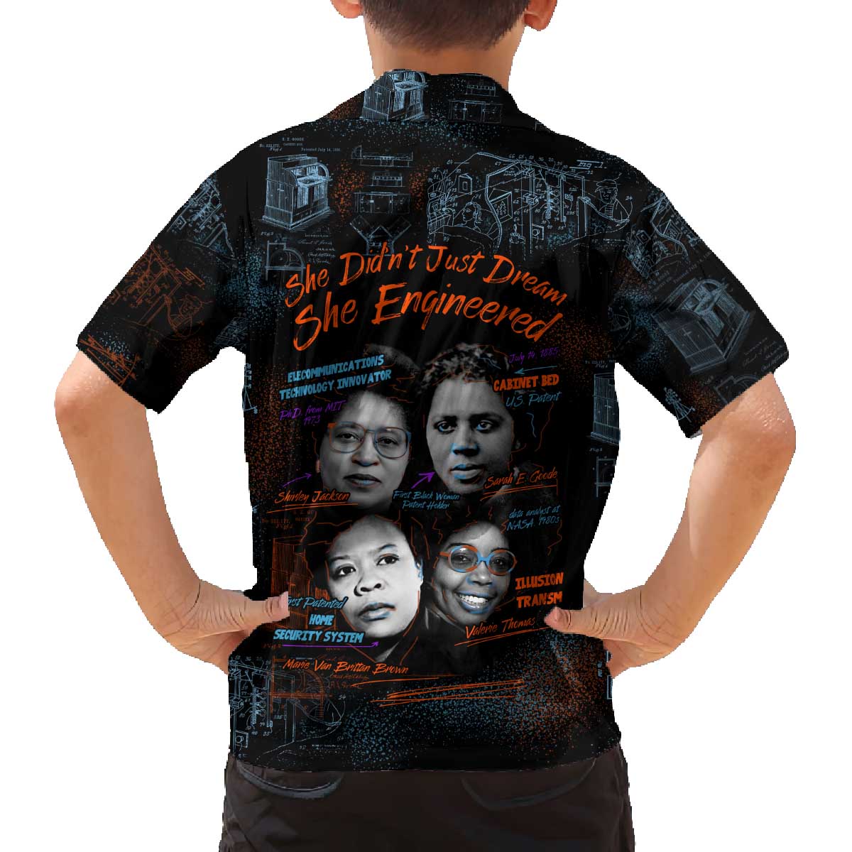 She Didn't Just Dream She Engineered Family Matching Off The Shoulder Long Sleeve Dress and Hawaiian Shirt African Celebrating Trailblazing Black Women Innovators in Technology and Engineering - Wonder Print Shop