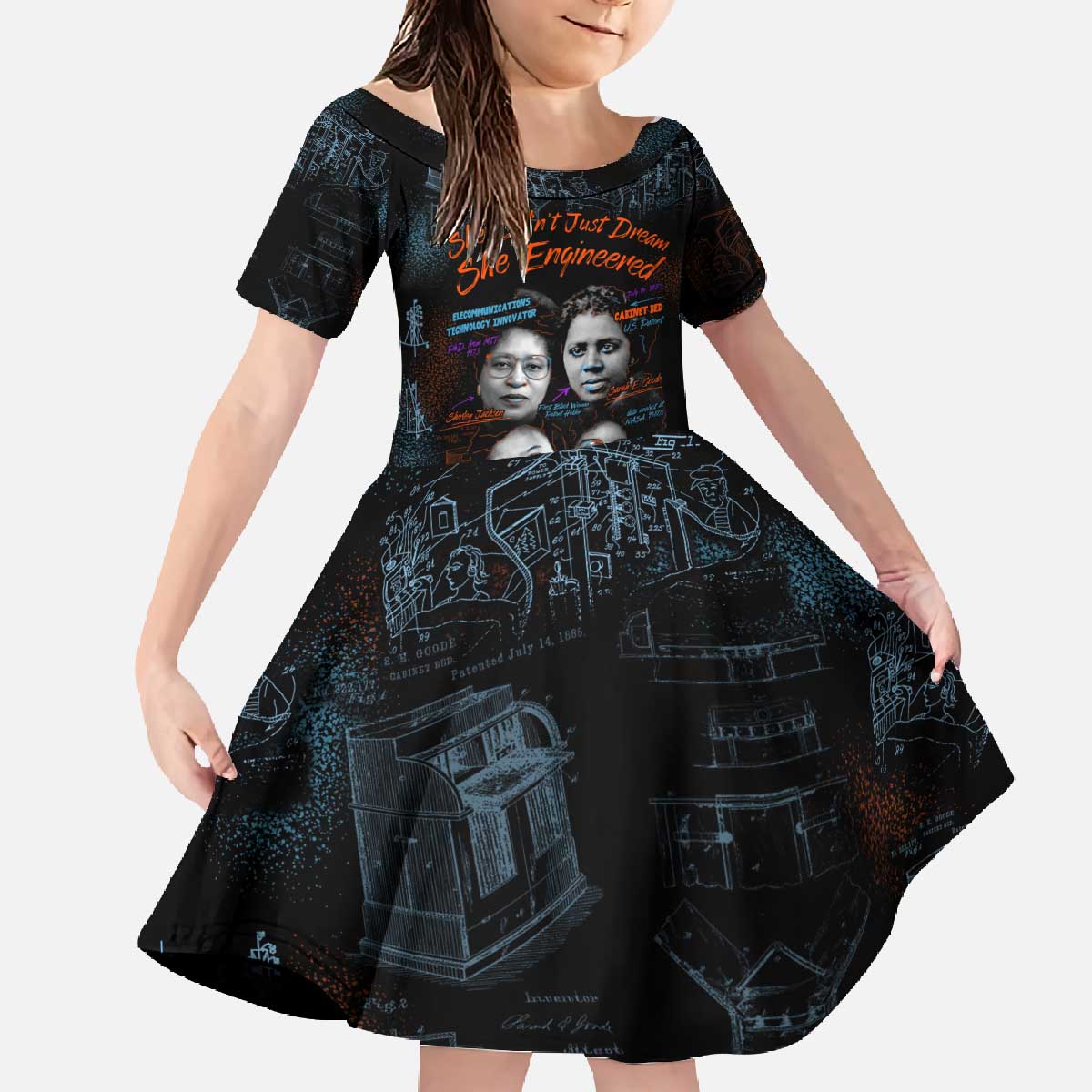 She Didn't Just Dream She Engineered Family Matching Off The Shoulder Long Sleeve Dress and Hawaiian Shirt African Celebrating Trailblazing Black Women Innovators in Technology and Engineering - Wonder Print Shop