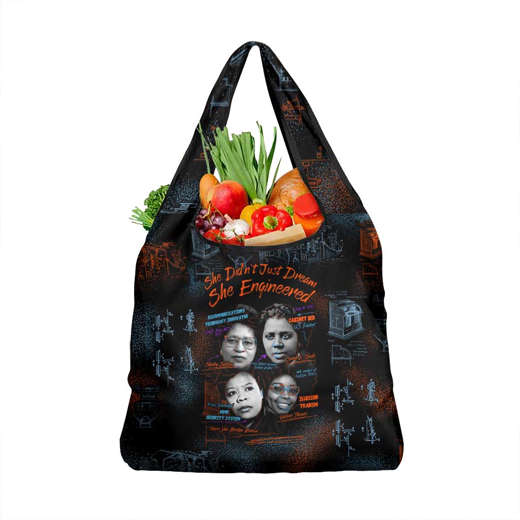 She Didn't Just Dream She Engineered Grocery Bag African Celebrating Trailblazing Black Women Innovators in Technology and Engineering - Wonder Print Shop