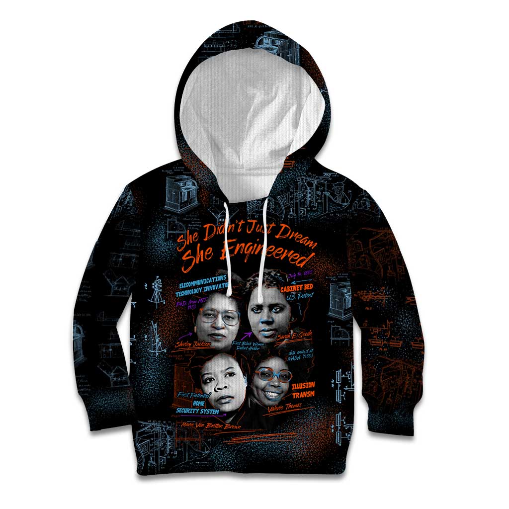 She Didn't Just Dream She Engineered Kid Hoodie African Celebrating Trailblazing Black Women Innovators in Technology and Engineering - Wonder Print Shop