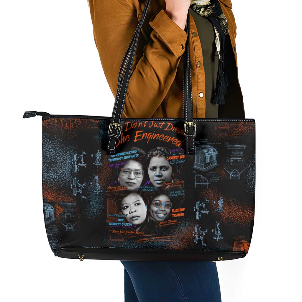 She Didn't Just Dream She Engineered Leather Tote Bag African Celebrating Trailblazing Black Women Innovators in Technology and Engineering - Wonder Print Shop