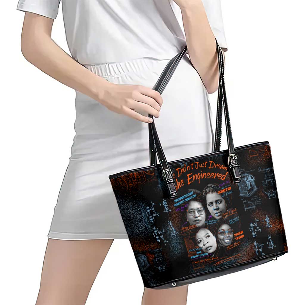 She Didn't Just Dream She Engineered Leather Tote Bag African Celebrating Trailblazing Black Women Innovators in Technology and Engineering - Wonder Print Shop