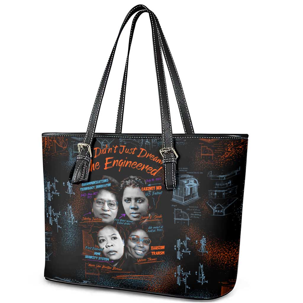 She Didn't Just Dream She Engineered Leather Tote Bag African Celebrating Trailblazing Black Women Innovators in Technology and Engineering - Wonder Print Shop