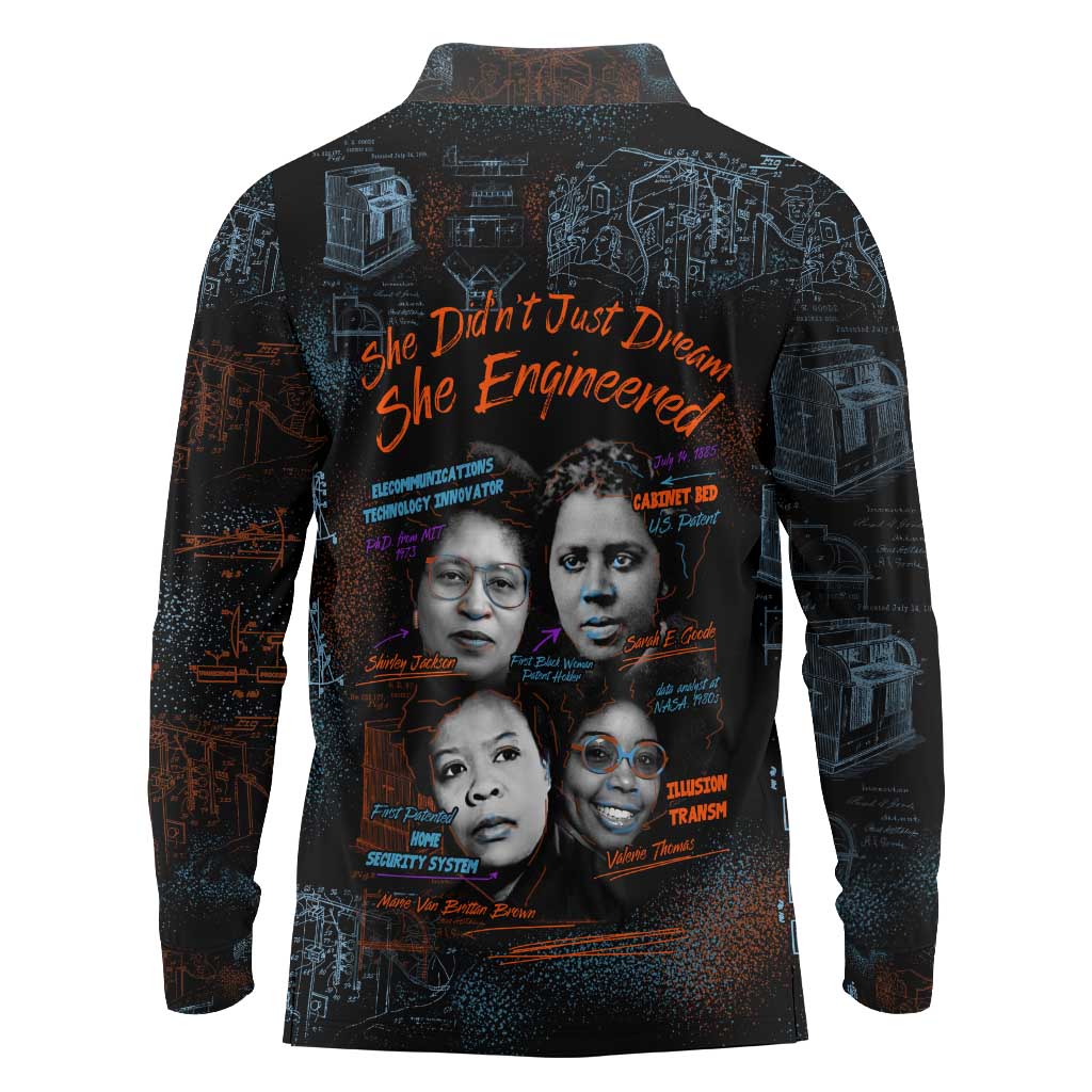 She Didn't Just Dream She Engineered Long Sleeve Polo Shirt African Celebrating Trailblazing Black Women Innovators in Technology and Engineering - Wonder Print Shop