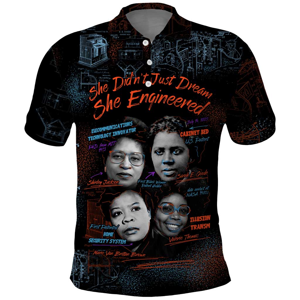 She Didn't Just Dream She Engineered Polo Shirt African Celebrating Trailblazing Black Women Innovators in Technology and Engineering - Wonder Print Shop