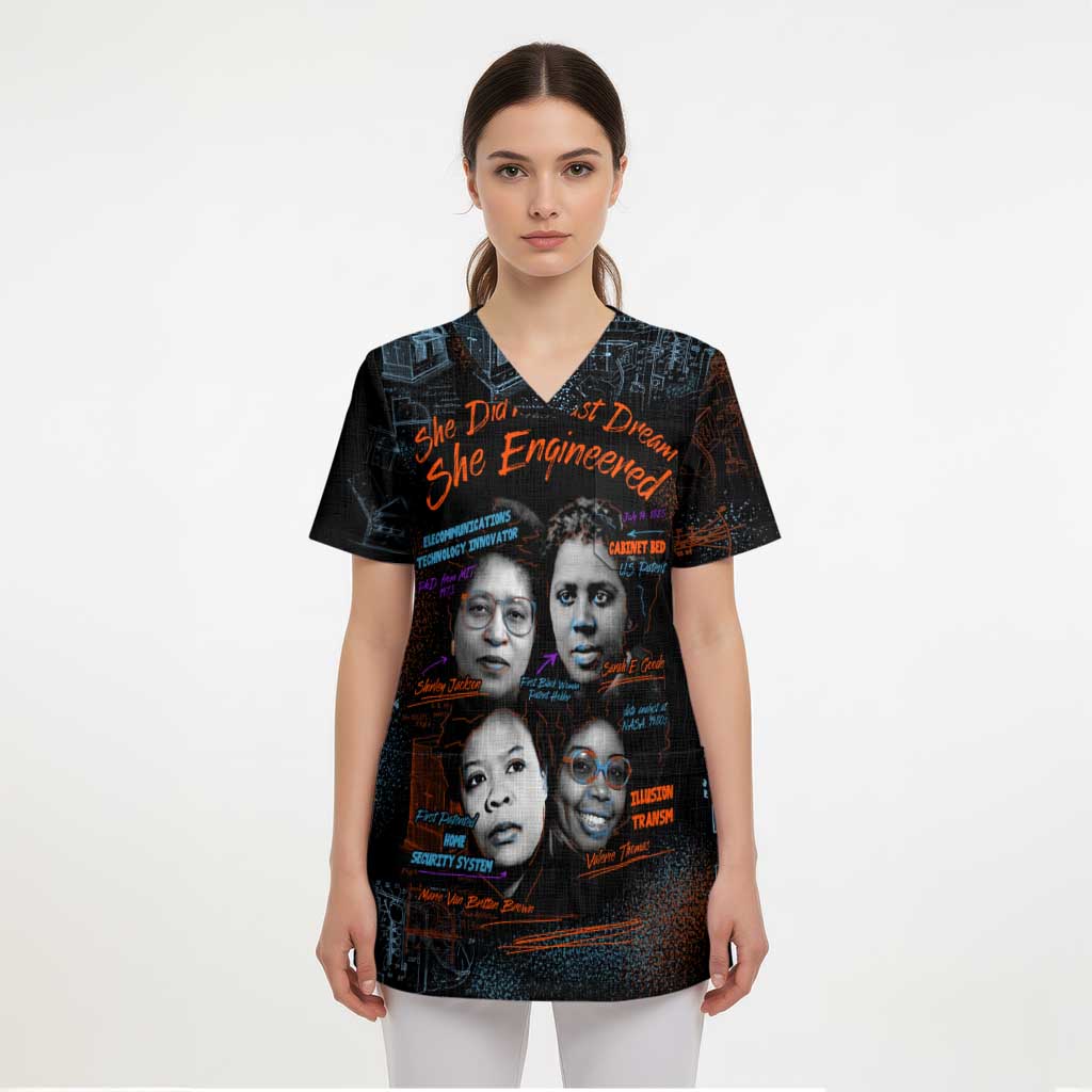 She Didn't Just Dream She Engineered Scrub Top African Celebrating Trailblazing Black Women Innovators in Technology and Engineering - Wonder Print Shop