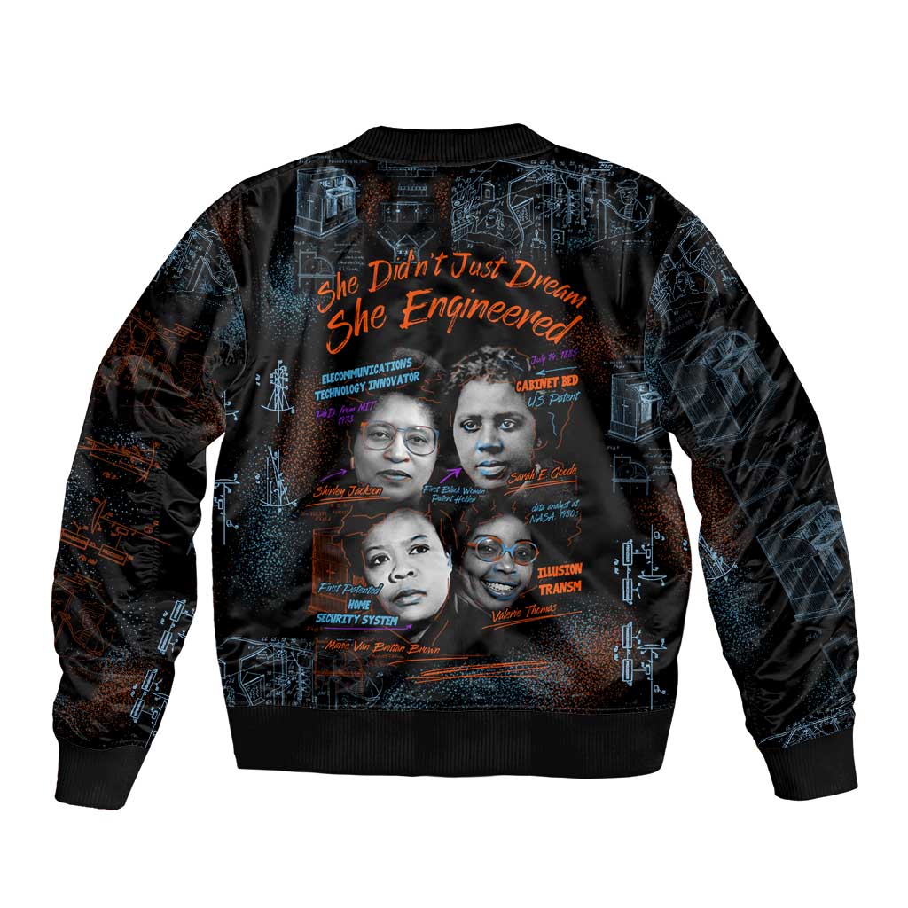 She Didn't Just Dream She Engineered Sleeve Zip Bomber Jacket African Celebrating Trailblazing Black Women Innovators in Technology and Engineering - Wonder Print Shop