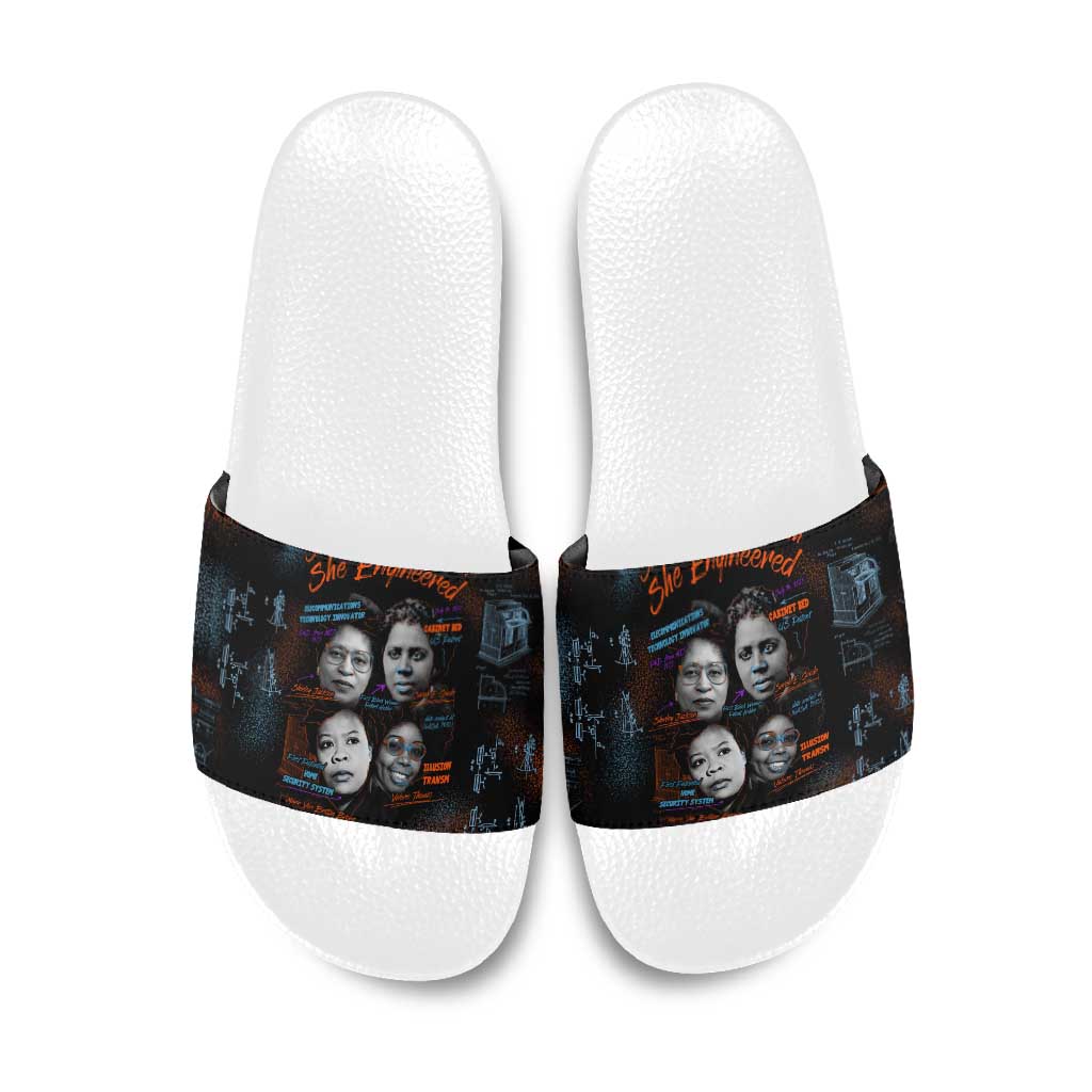 She Didn't Just Dream She Engineered Slide Sandals African Celebrating Trailblazing Black Women Innovators in Technology and Engineering - Wonder Print Shop