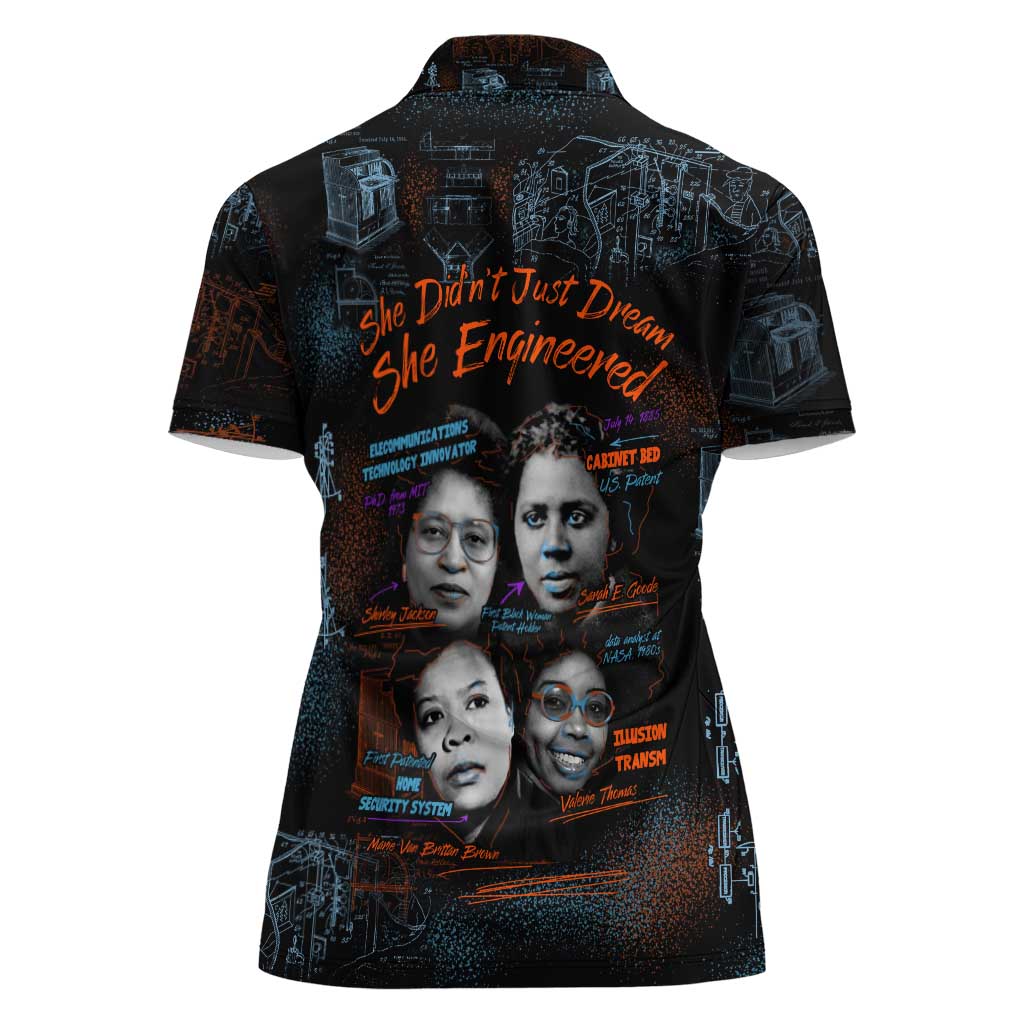 She Didn't Just Dream She Engineered Women Polo Shirt African Celebrating Trailblazing Black Women Innovators in Technology and Engineering - Wonder Print Shop