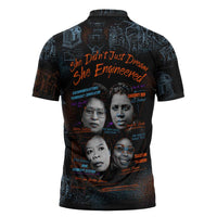 She Didn't Just Dream She Engineered Zipper Polo Shirt African Celebrating Trailblazing Black Women Innovators in Technology and Engineering - Wonder Print Shop