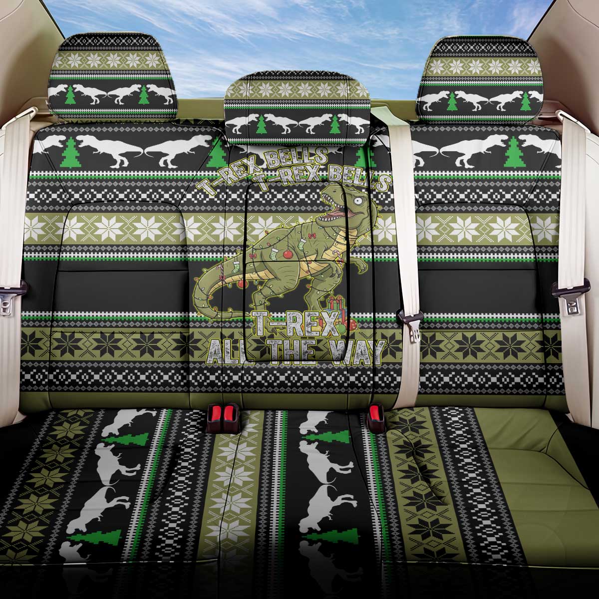 Christmas T Rex Tree Back Car Seat Cover Xmas Holiday Patterns - Wonder Print Shop