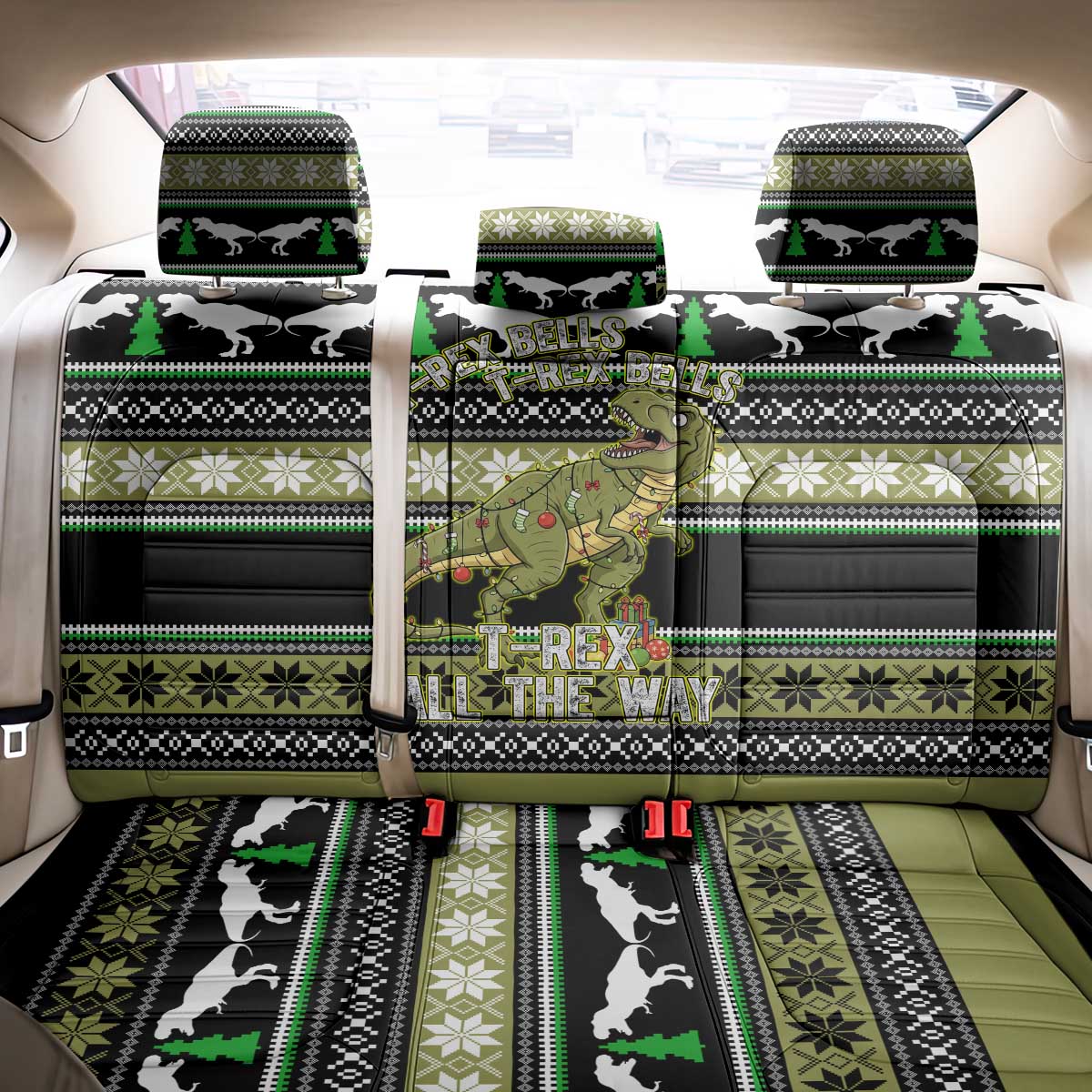 Christmas T Rex Tree Back Car Seat Cover Xmas Holiday Patterns - Wonder Print Shop