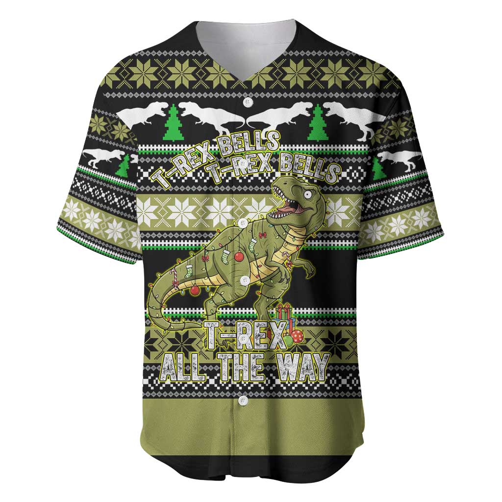 Christmas T Rex Tree Baseball Jersey Xmas Holiday Patterns - Wonder Print Shop