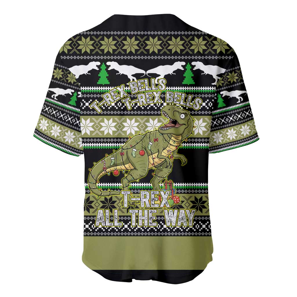 Christmas T Rex Tree Baseball Jersey Xmas Holiday Patterns - Wonder Print Shop