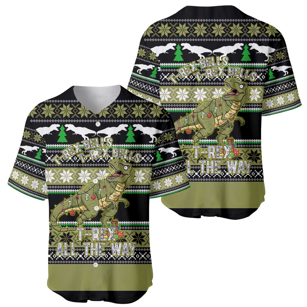 Christmas T Rex Tree Baseball Jersey Xmas Holiday Patterns - Wonder Print Shop