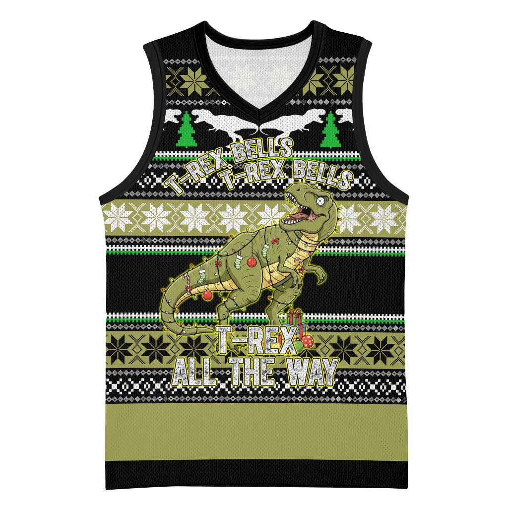 Christmas T Rex Tree Basketball Jersey Xmas Holiday Patterns - Wonder Print Shop