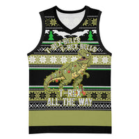 Christmas T Rex Tree Basketball Jersey Xmas Holiday Patterns - Wonder Print Shop