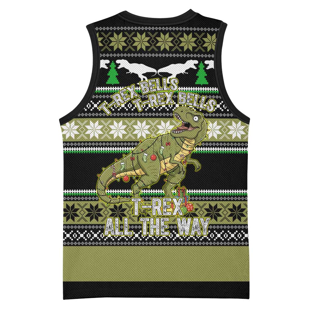 Christmas T Rex Tree Basketball Jersey Xmas Holiday Patterns - Wonder Print Shop