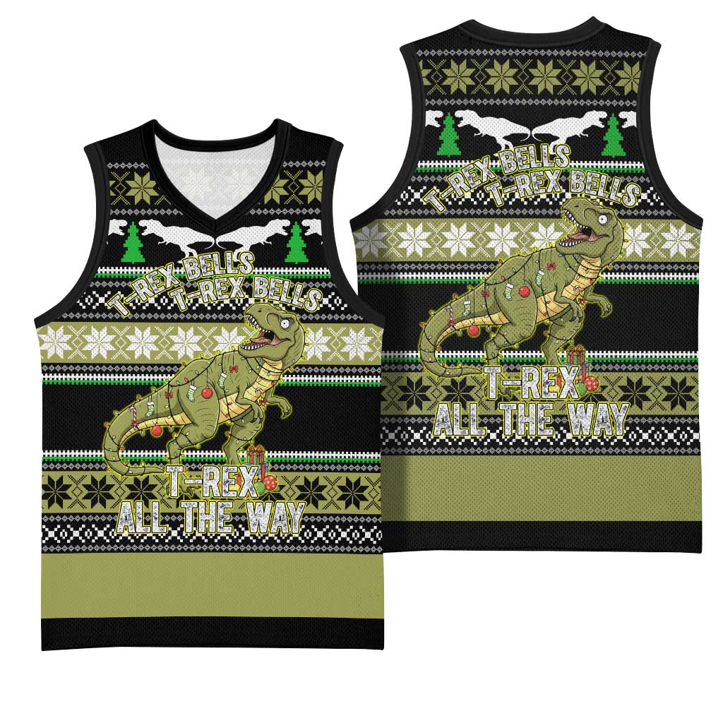 Christmas T Rex Tree Basketball Jersey Xmas Holiday Patterns - Wonder Print Shop