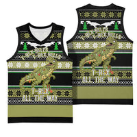 Christmas T Rex Tree Basketball Jersey Xmas Holiday Patterns - Wonder Print Shop