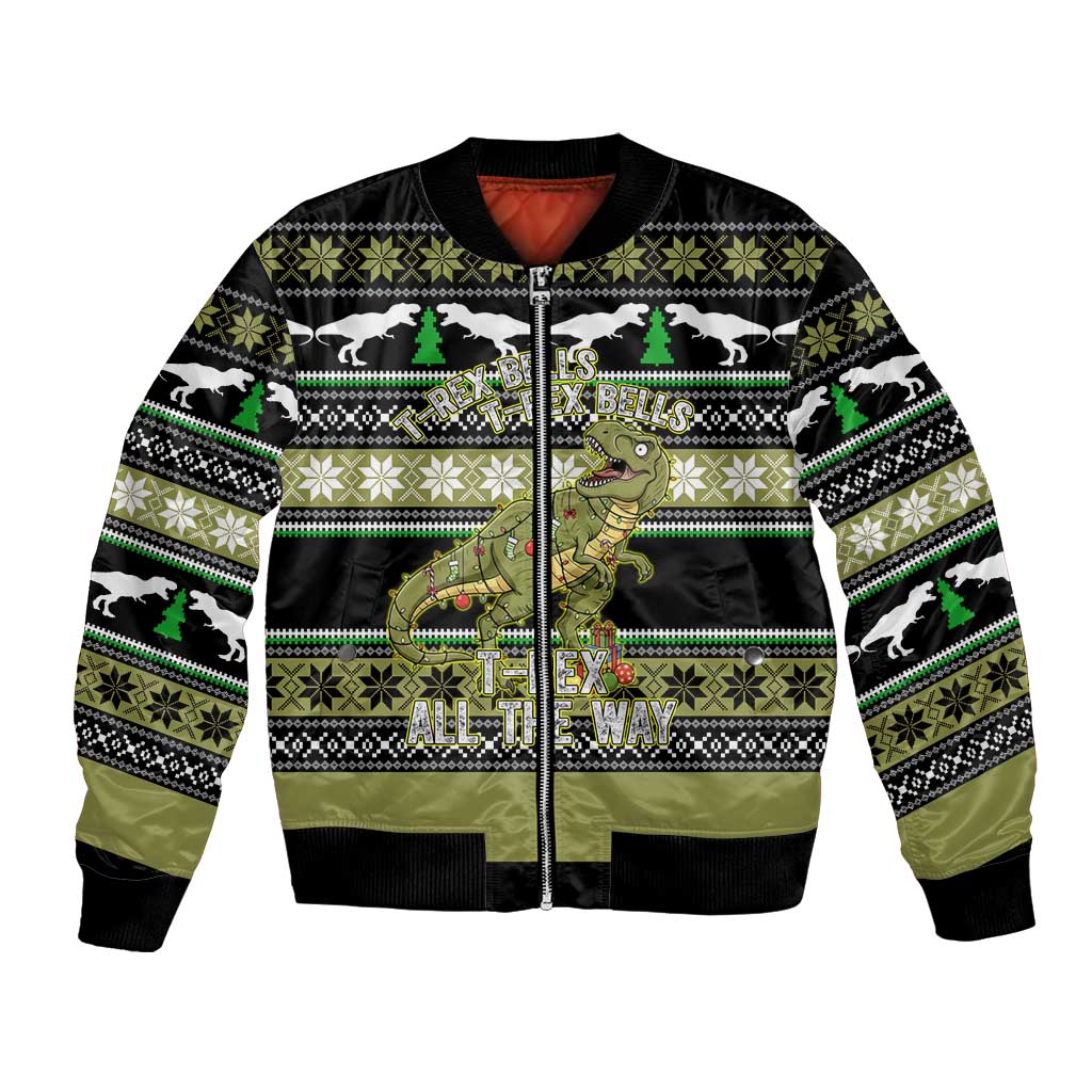 Christmas T Rex Tree Bomber Jacket Xmas Holiday Patterns - Wonder Print Shop