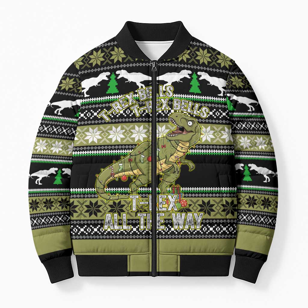 Christmas T Rex Tree Bomber Puffer Jacket Xmas Holiday Patterns - Wonder Print Shop