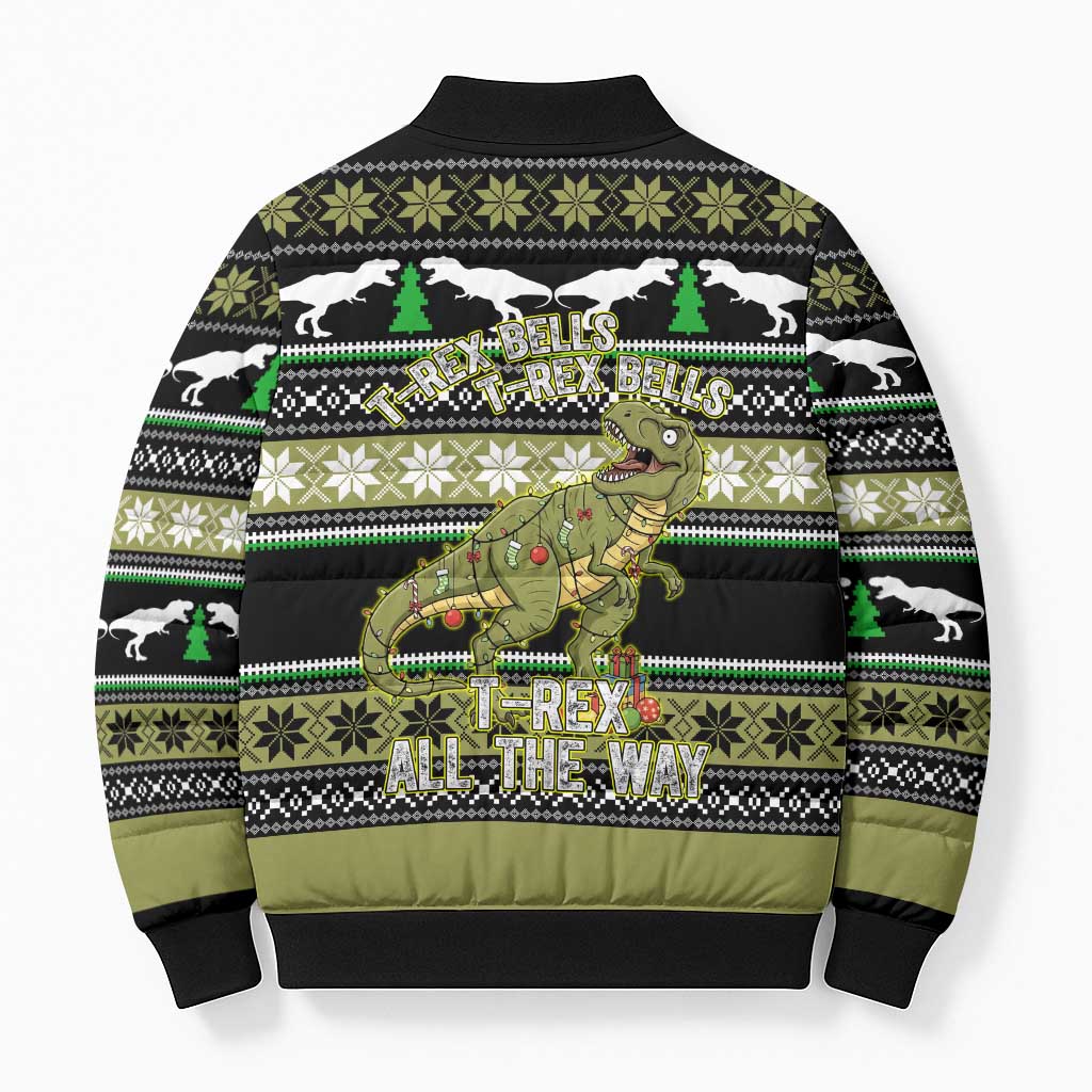 Christmas T Rex Tree Bomber Puffer Jacket Xmas Holiday Patterns - Wonder Print Shop