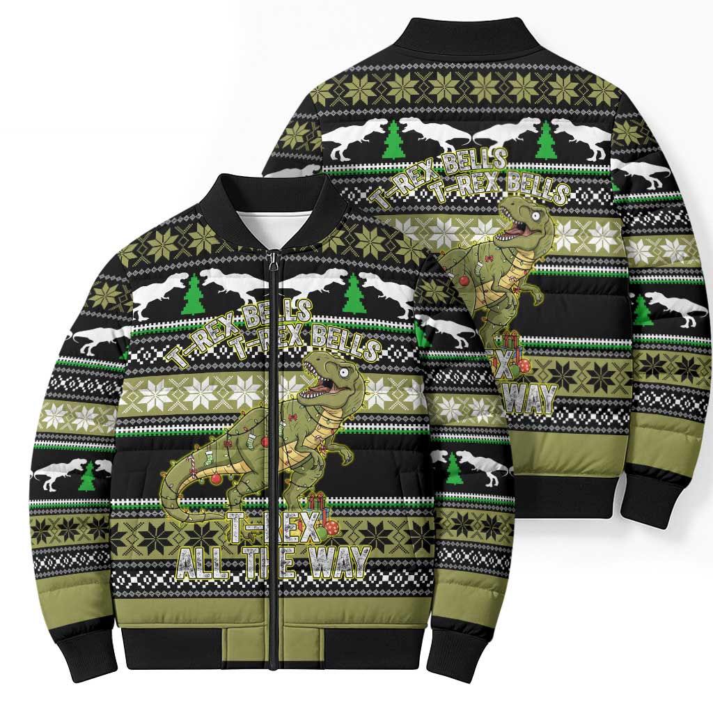 Christmas T Rex Tree Bomber Puffer Jacket Xmas Holiday Patterns - Wonder Print Shop
