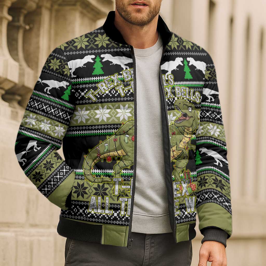 Christmas T Rex Tree Bomber Puffer Jacket Xmas Holiday Patterns - Wonder Print Shop