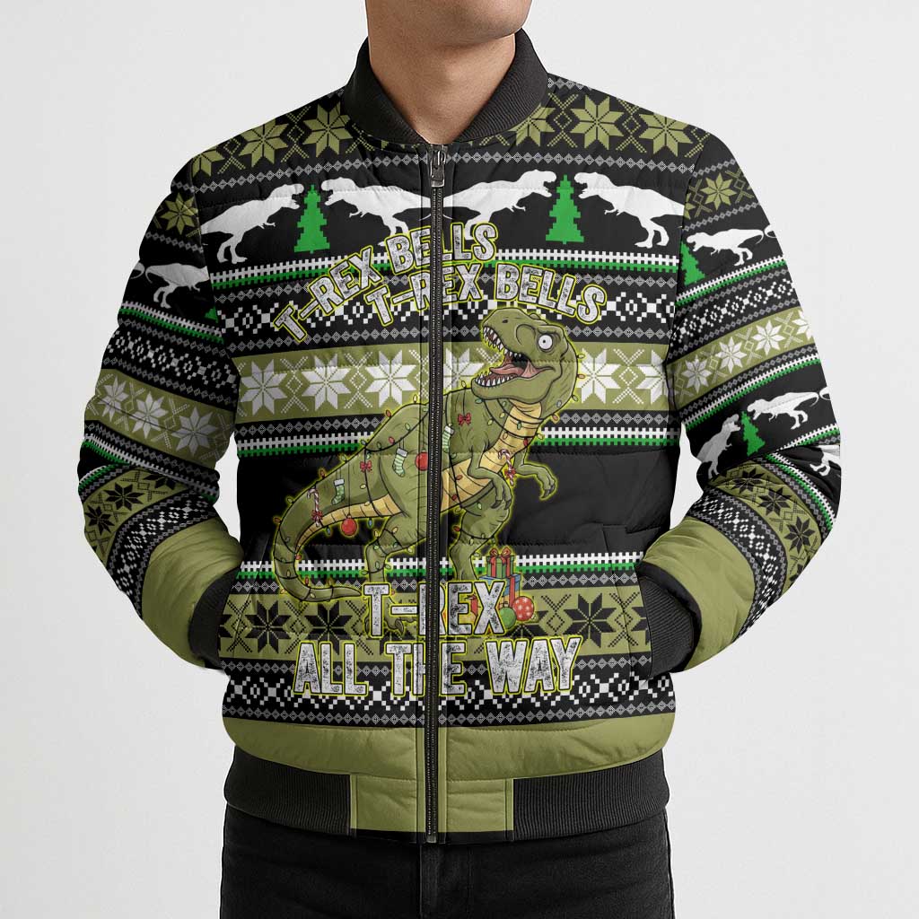 Christmas T Rex Tree Bomber Puffer Jacket Xmas Holiday Patterns - Wonder Print Shop