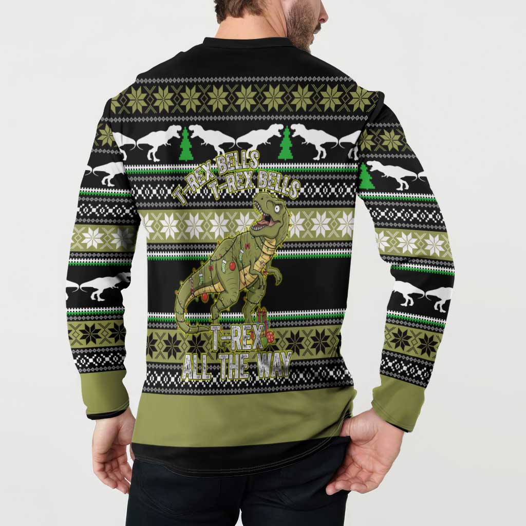 Christmas T Rex Tree Button Sweatshirt Xmas Holiday Patterns - Wonder Print Shop