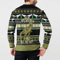 Christmas T Rex Tree Button Sweatshirt Xmas Holiday Patterns - Wonder Print Shop