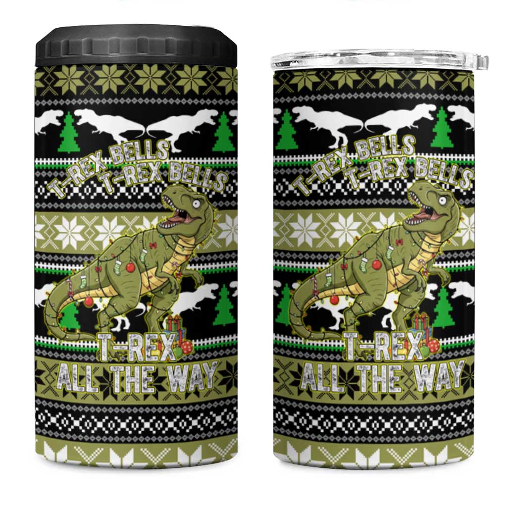 Christmas T Rex Tree 4 in 1 Can Cooler Tumbler Xmas Holiday Patterns - Wonder Print Shop