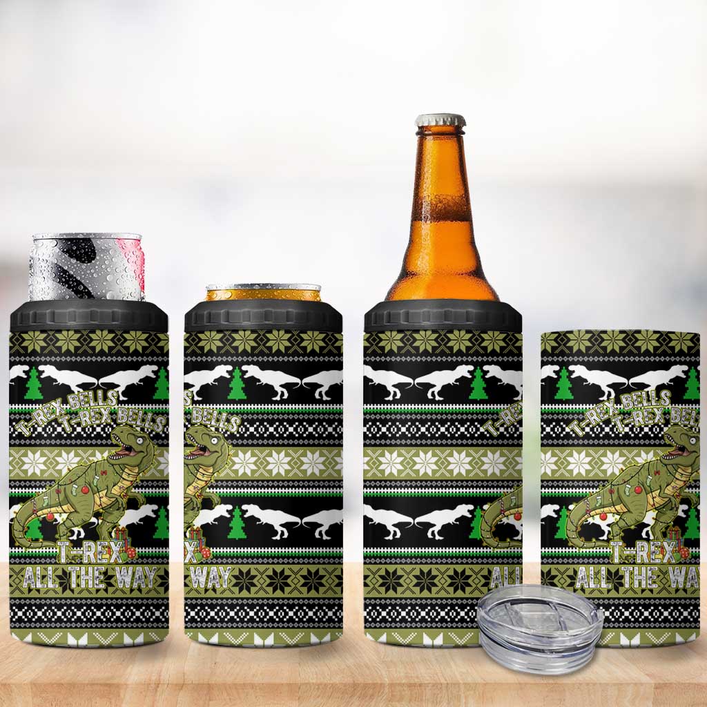 Christmas T Rex Tree 4 in 1 Can Cooler Tumbler Xmas Holiday Patterns - Wonder Print Shop