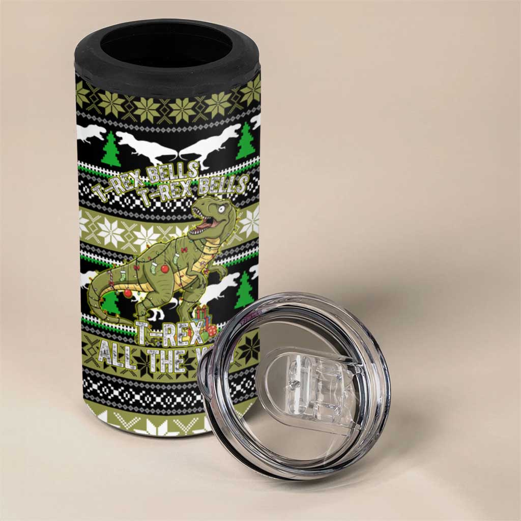 Christmas T Rex Tree 4 in 1 Can Cooler Tumbler Xmas Holiday Patterns - Wonder Print Shop