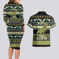 Christmas T Rex Tree Couples Matching Long Sleeve Bodycon Dress and Hawaiian Shirt Xmas Holiday Patterns - Wonder Print Shop