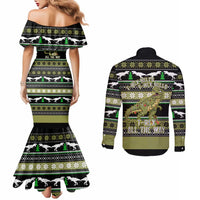 Christmas T Rex Tree Couples Matching Mermaid Dress and Long Sleeve Button Shirt Xmas Holiday Patterns - Wonder Print Shop