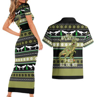 Christmas T Rex Tree Couples Matching Short Sleeve Bodycon Dress and Hawaiian Shirt Xmas Holiday Patterns - Wonder Print Shop
