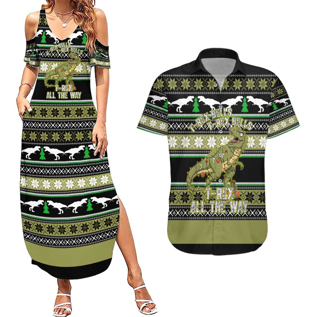 Christmas T Rex Tree Couples Matching Summer Maxi Dress and Hawaiian Shirt Xmas Holiday Patterns - Wonder Print Shop