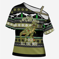 Christmas T Rex Tree Cross Shoulder Shirt Xmas Holiday Patterns - Wonder Print Shop