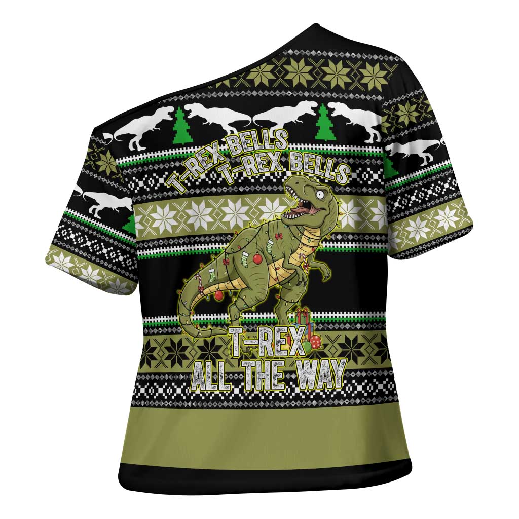 Christmas T Rex Tree Cross Shoulder Shirt Xmas Holiday Patterns - Wonder Print Shop