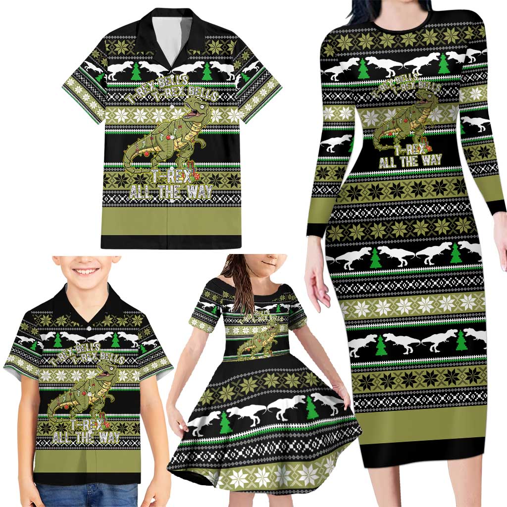 Christmas T Rex Tree Family Matching Long Sleeve Bodycon Dress and Hawaiian Shirt Xmas Holiday Patterns - Wonder Print Shop