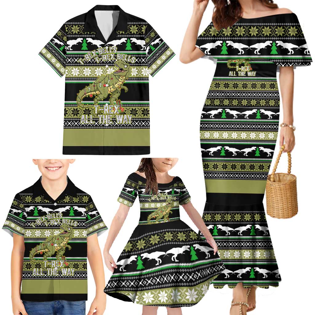 Christmas T Rex Tree Family Matching Mermaid Dress and Hawaiian Shirt Xmas Holiday Patterns - Wonder Print Shop