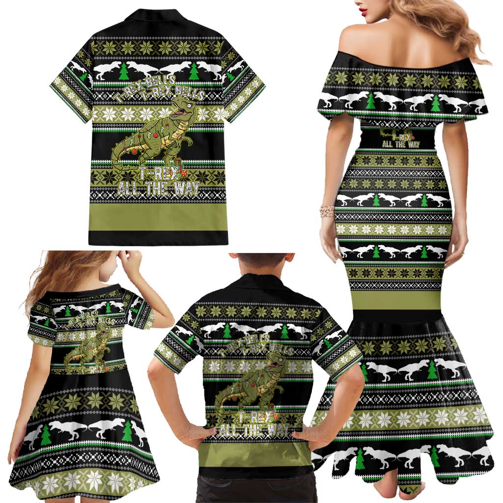 Christmas T Rex Tree Family Matching Mermaid Dress and Hawaiian Shirt Xmas Holiday Patterns - Wonder Print Shop